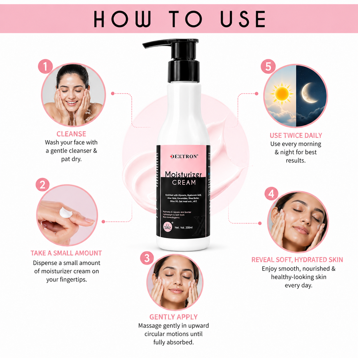 DEXTRON Moisturizer Cream | Hydrating & Nourishing Face Moisturizer | Lightweight Non-Greasy Formula | 200ml