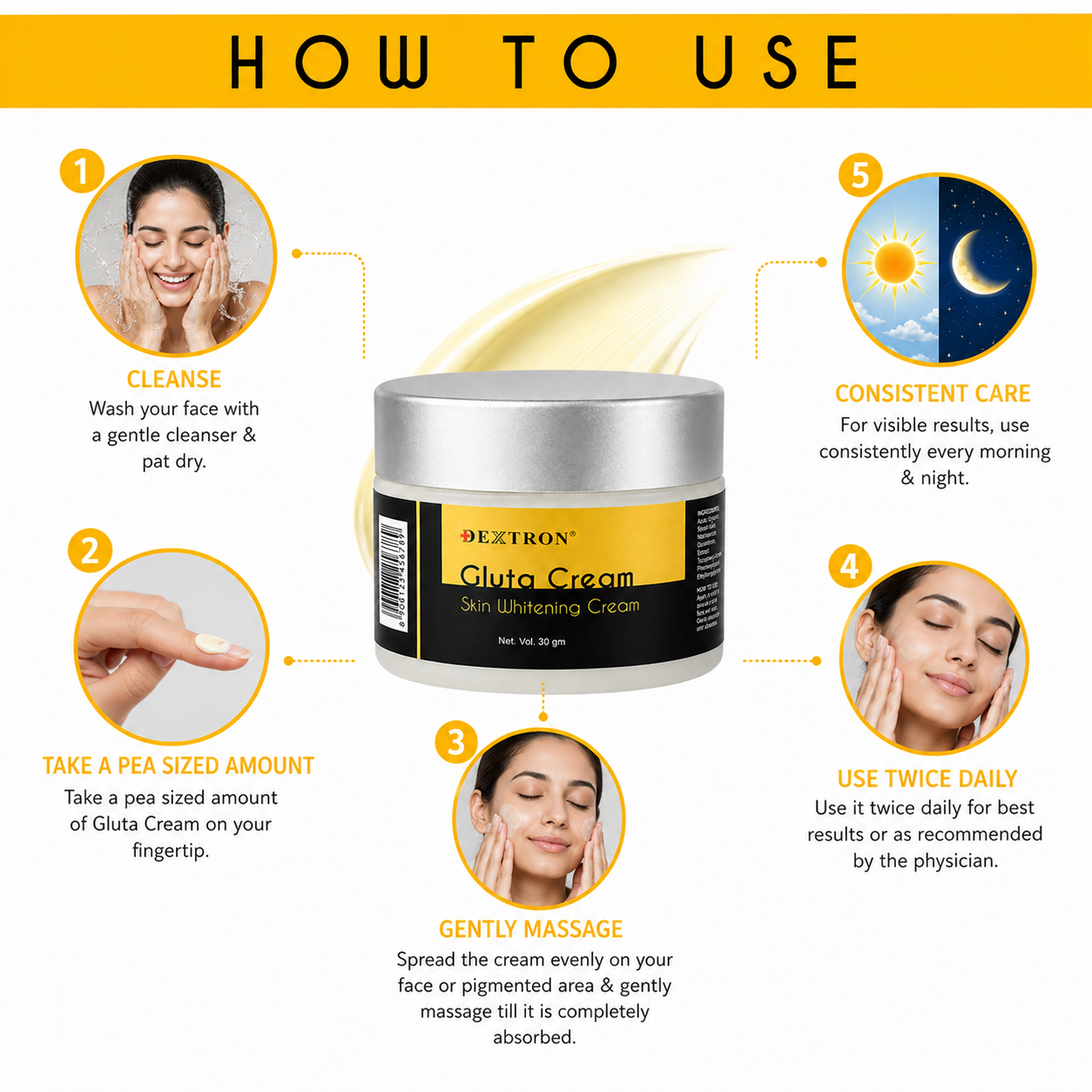 DEXTRON Gluta Cream | Brightening & Pigmentation Reduction Cream | Smooth & Even Skin Tone | 30gm