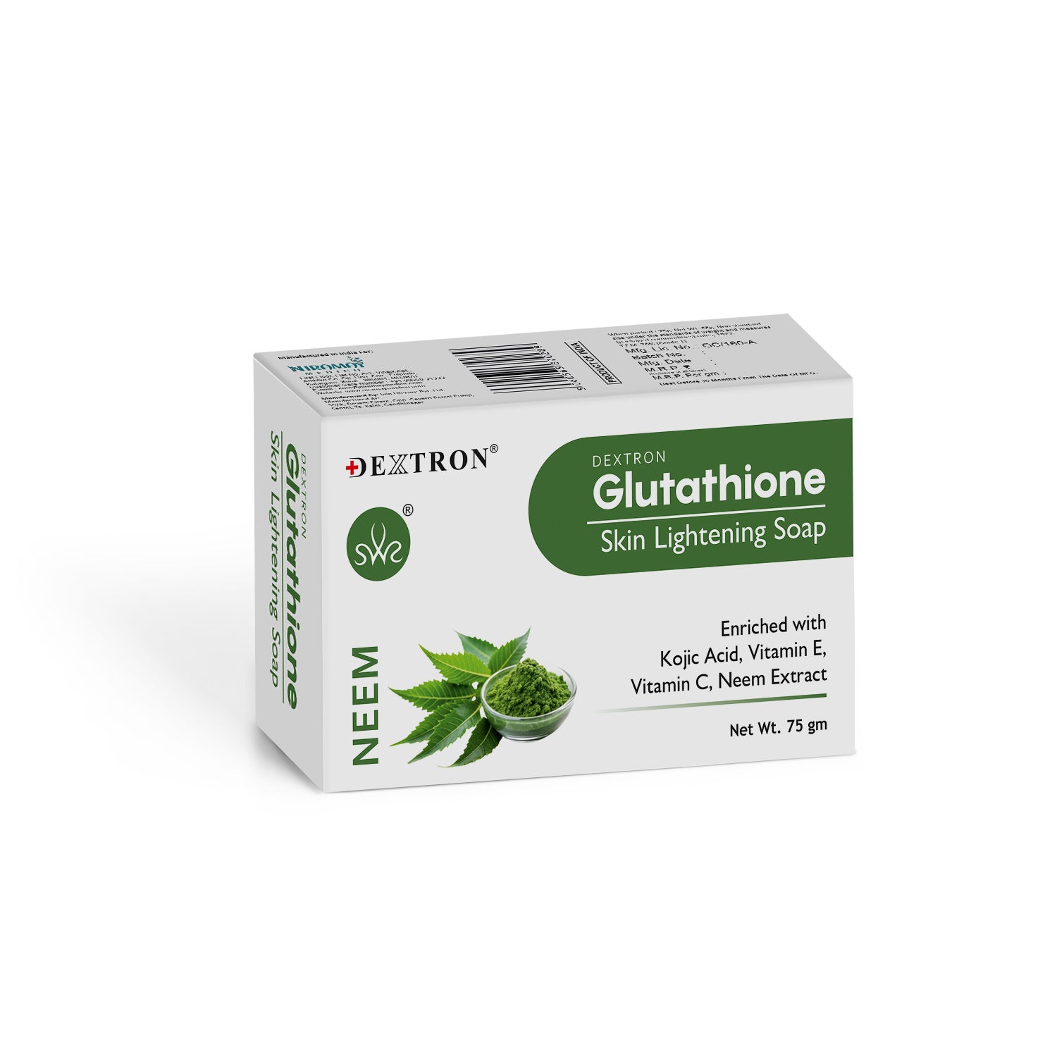 DEXTRON Glutathione Neem Skin Lightening Soap with Kojic Acid, Vitamin C & Vitamin E for Fresh & Clear Looking Skin – 75 gm
