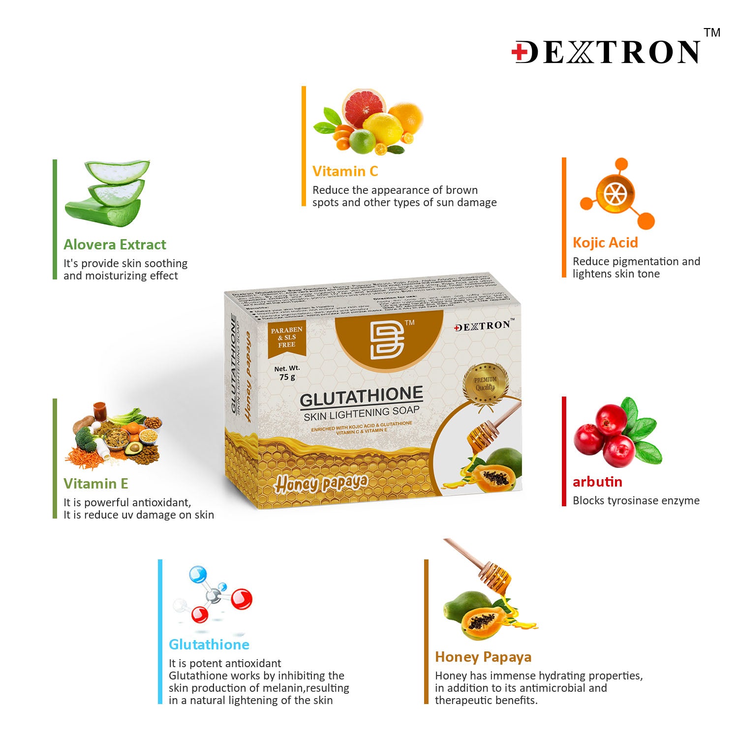 Honey Papaya Glutathione Skin Lightening Soap 75gm